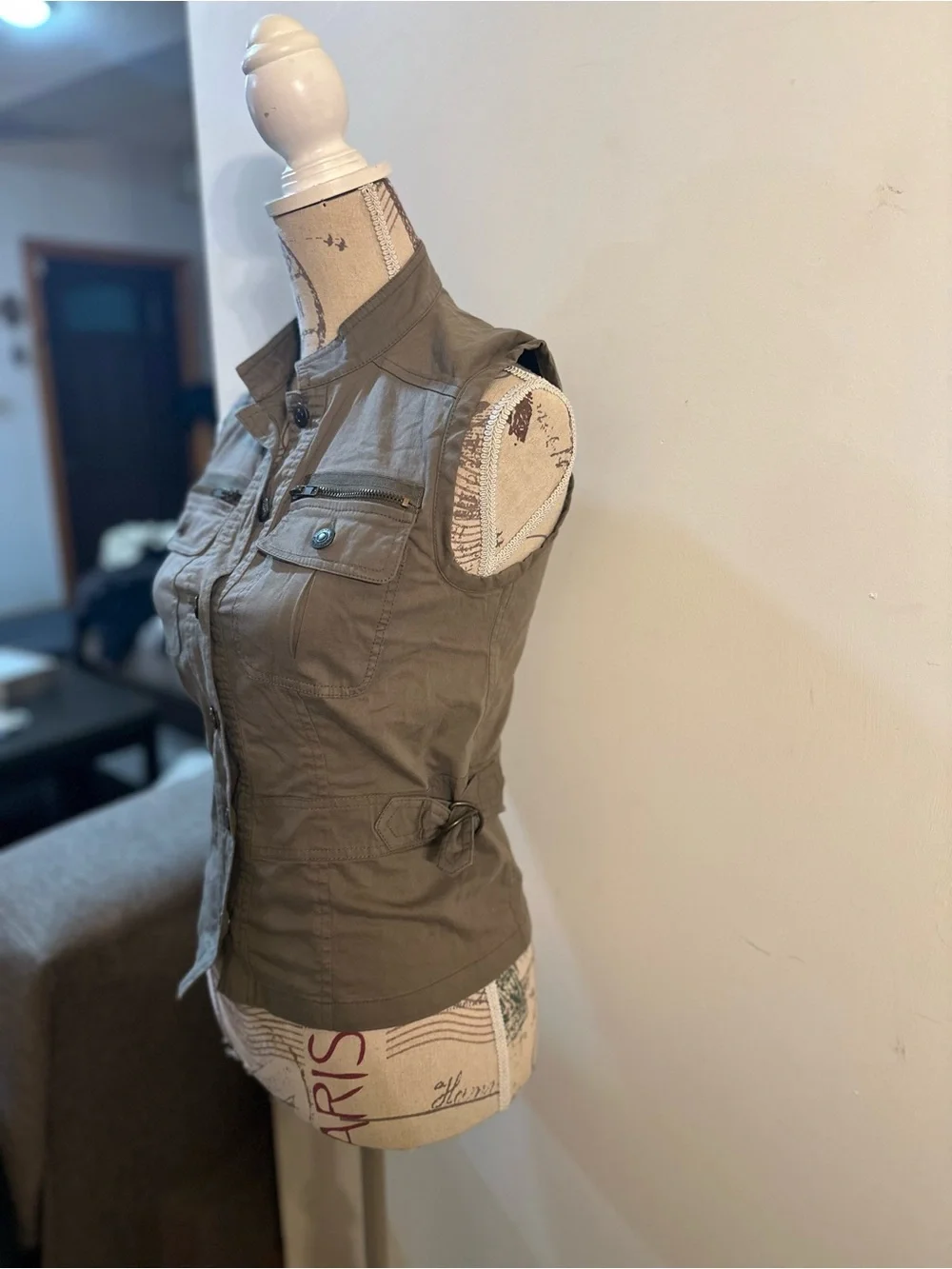 Michael Kors Olive Utility Sleeveless Button-Front Vest